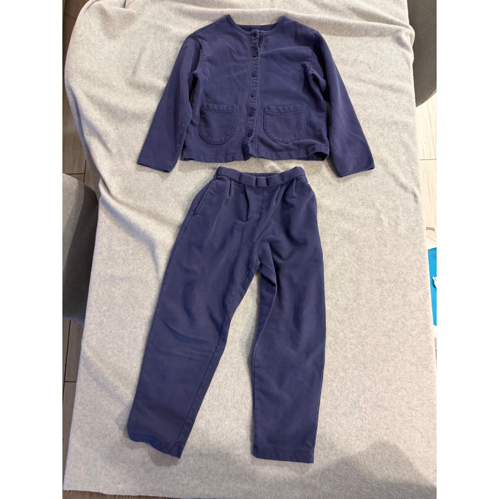 Lands End Navy Blue Fleece Lounge Set Cardigan and Pants Women Small 2 Piece